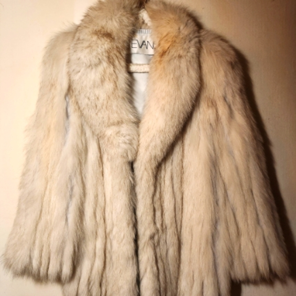 Vintage Evan's Cream Fox Fur Coat White Beige Medium Length Natural Blue Fox